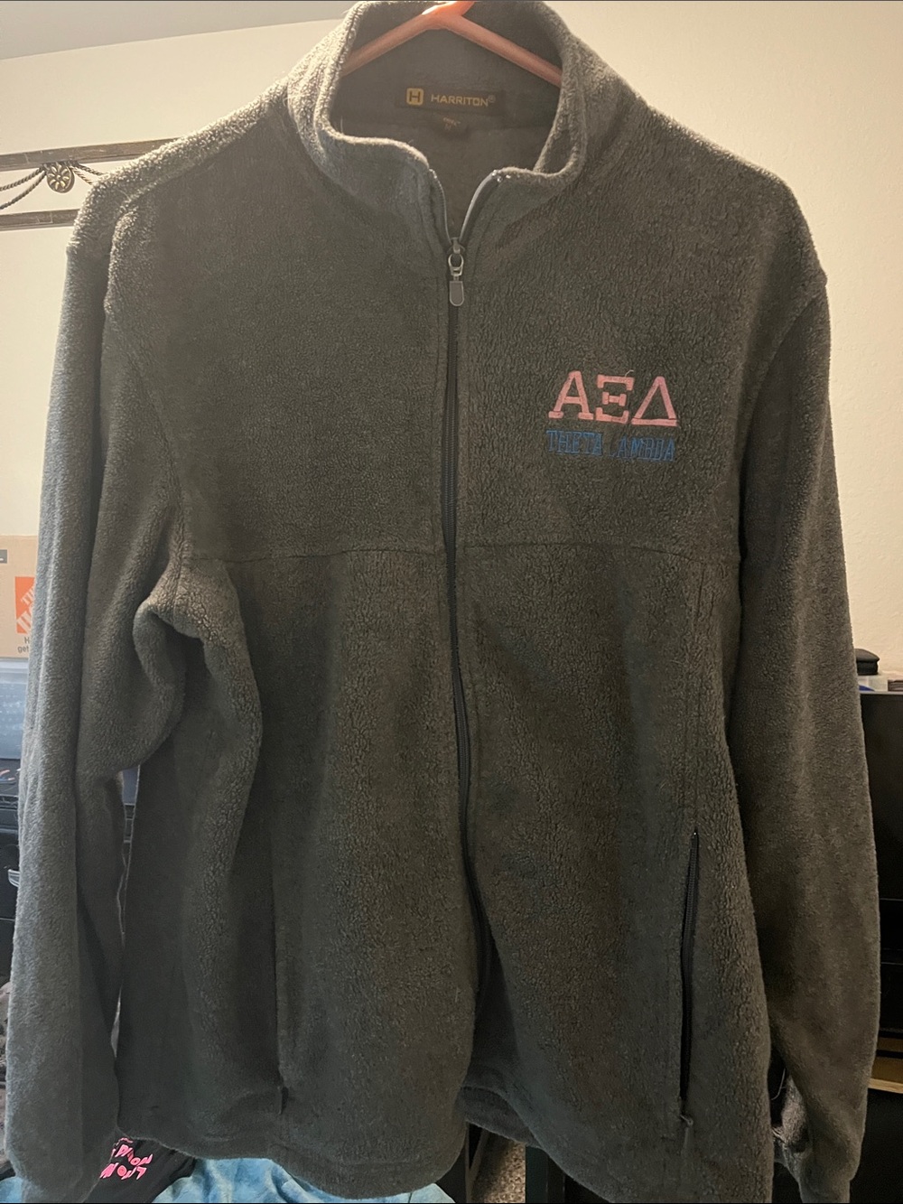 Black Full-Zip Fleece Jacket with Pink & Blue Embroidery
